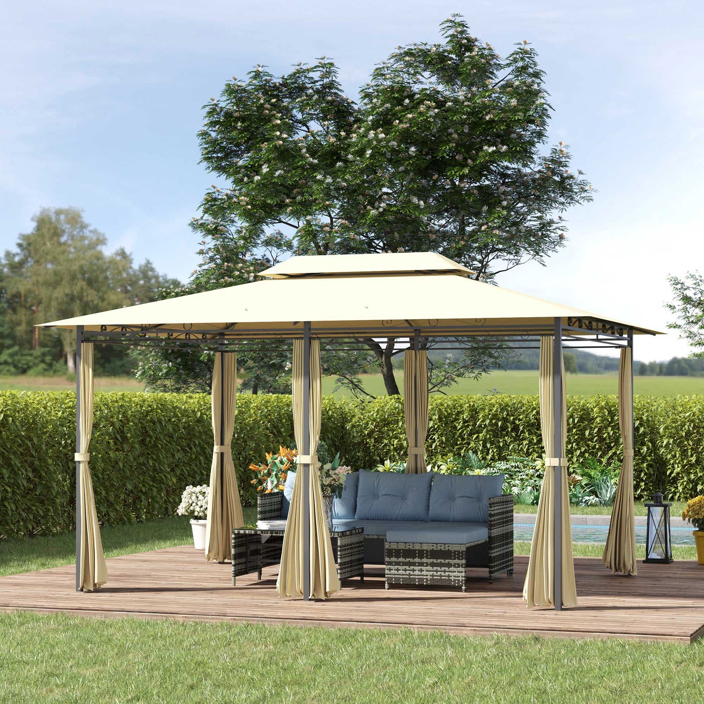 10x13 Outdoor Gazebo Canopy Shelter with Curtains - Cream White