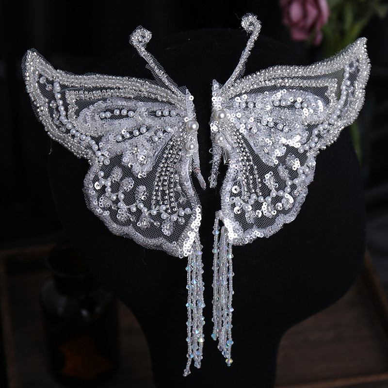 White Crystal Sequin Hair Clip with Tassel