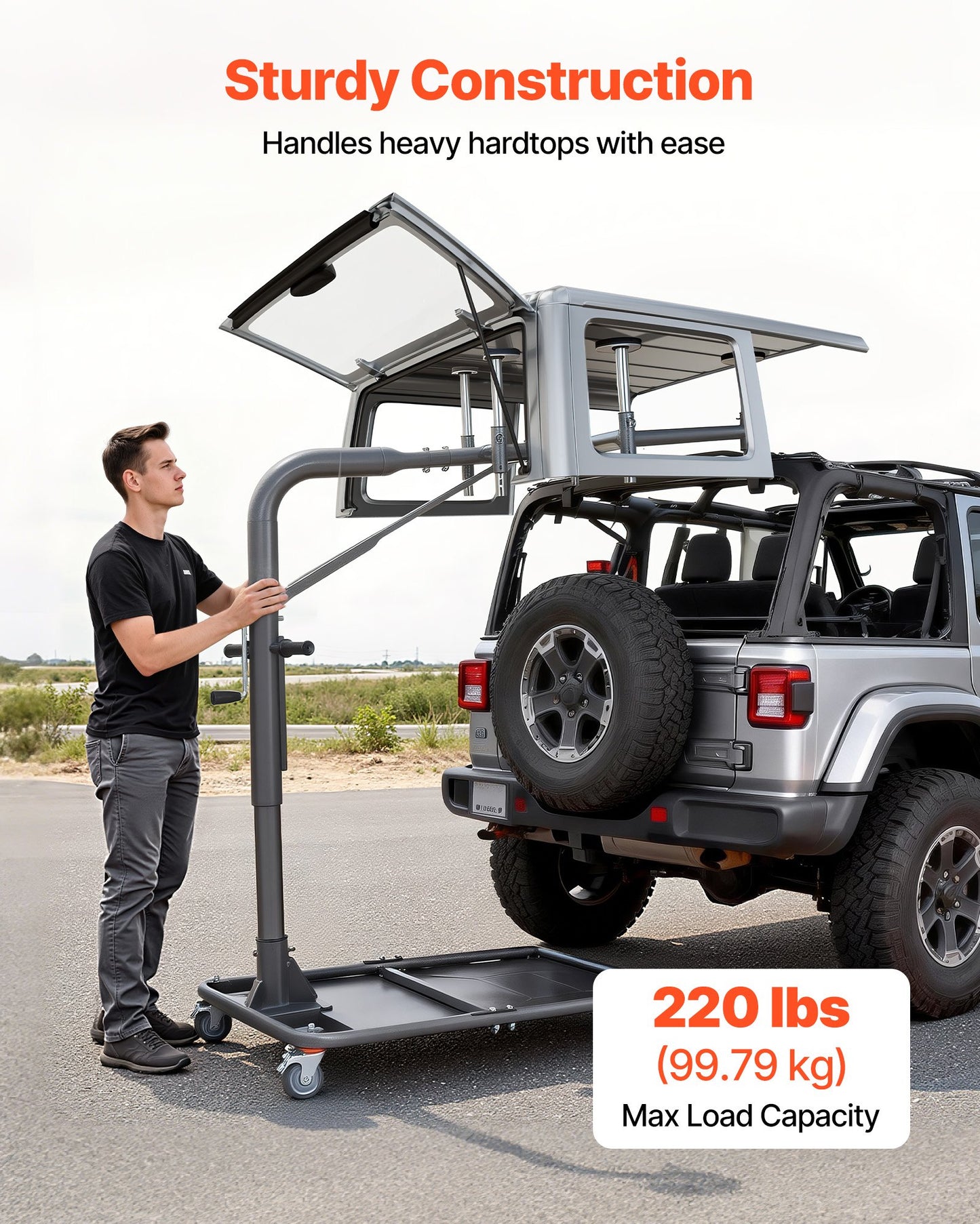 Jeep Hard Top Removal Lift 220 Lb Adjustable One-Person Storage System Black