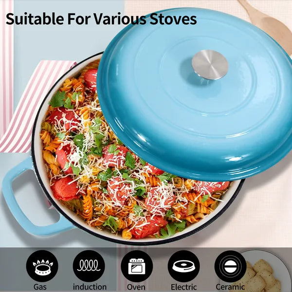 COOKWIN Cast Iron Casserole Braiser 3.8 Quart Heavy Duty Skillet With