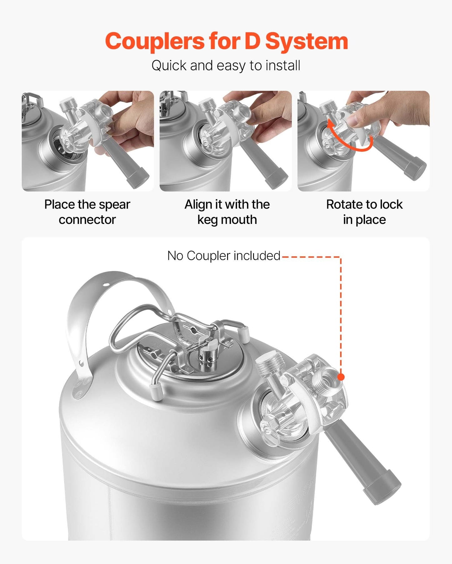 Beer Line Cleaning Kit 1.75 Gallon Stainless Steel Keg Cleaner with D Coupler