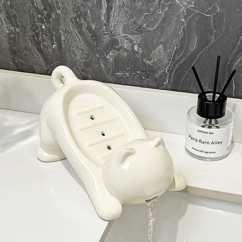 White Plastic Soap Box - Creative Draining Bathroom Storage 16x9x15cm