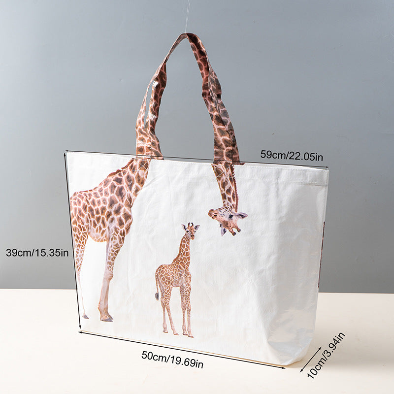 Large Capacity Woven Tote Bag with Giraffe Design Laminated Finish - Shopping Bag
