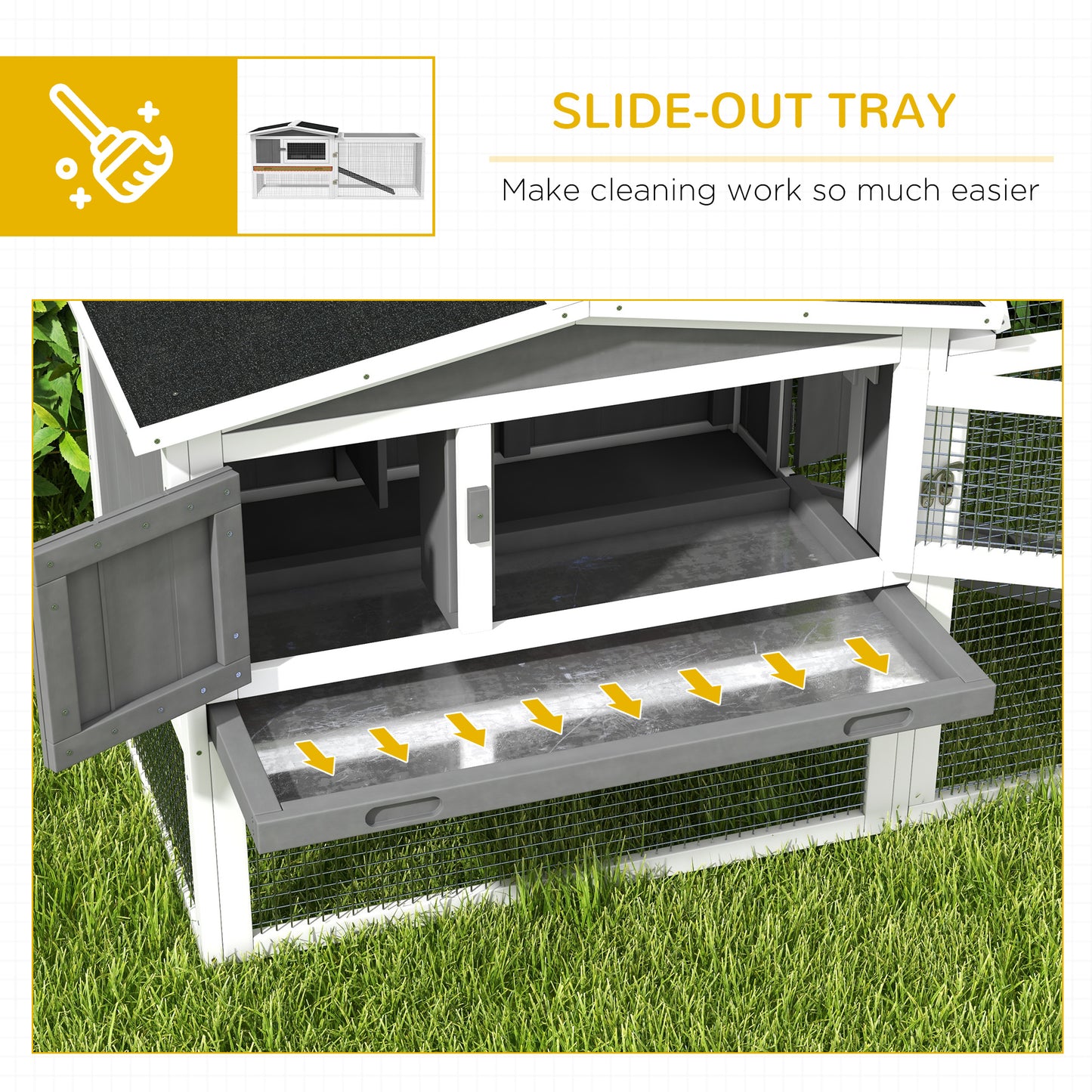 Large Indoor Outdoor Small Animal Cage with Slide-Out Tray - 61.5 x 23 x 27 Inches, Light Gray