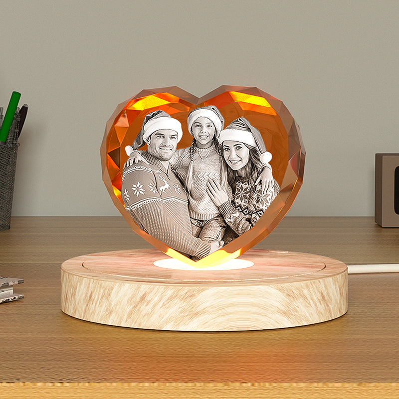 LED Light Base for 3D Crystal Displays - Wooden, Rotating & Color Options