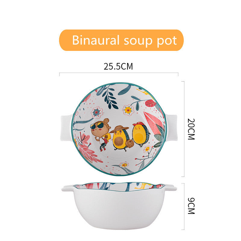 Ceramic Tableware Set with Rainforest Pattern - Nordic Style Dinnerware Collection