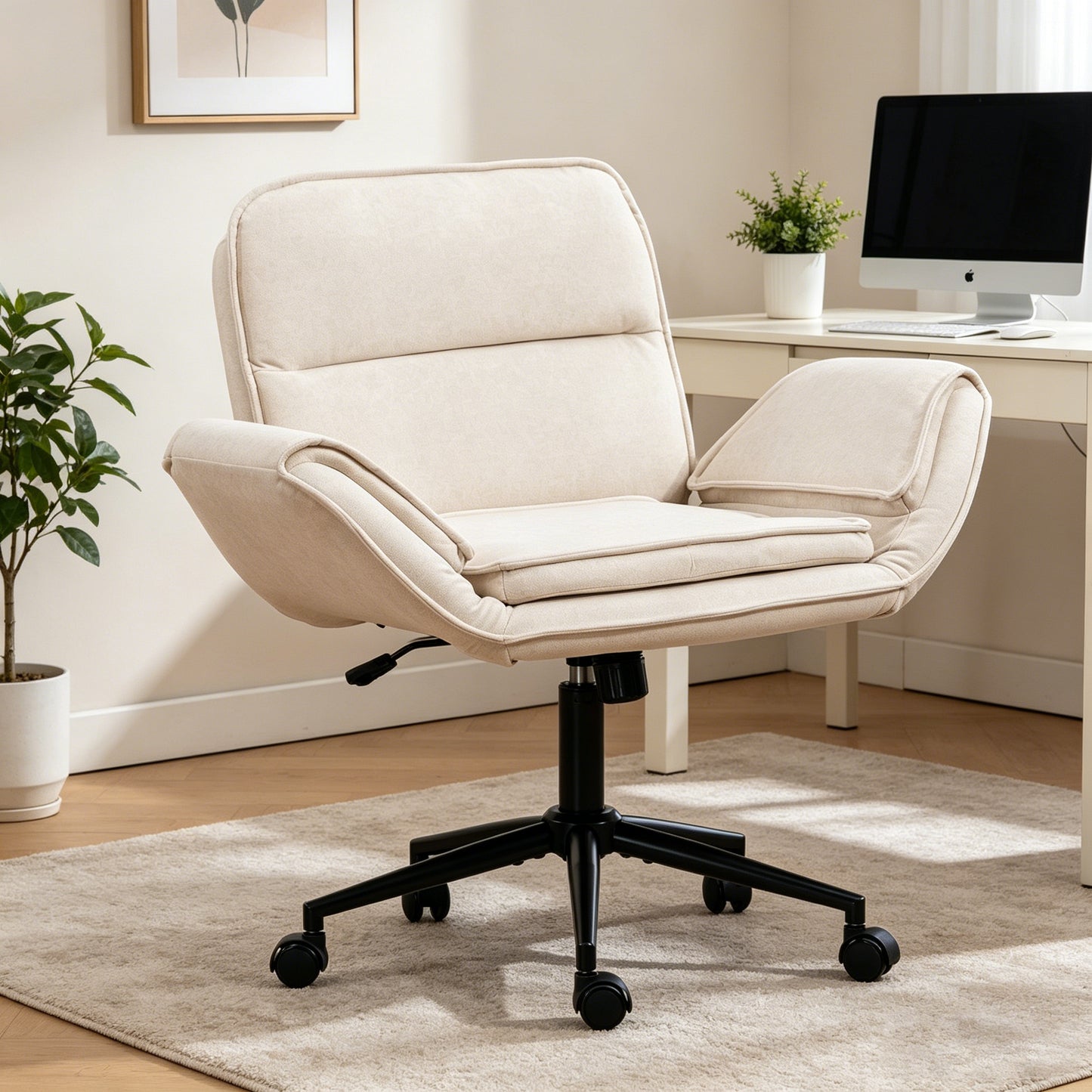 Criss Cross Chair With 5-Gear Adjustable Armrests & Wheels, Ergonomic