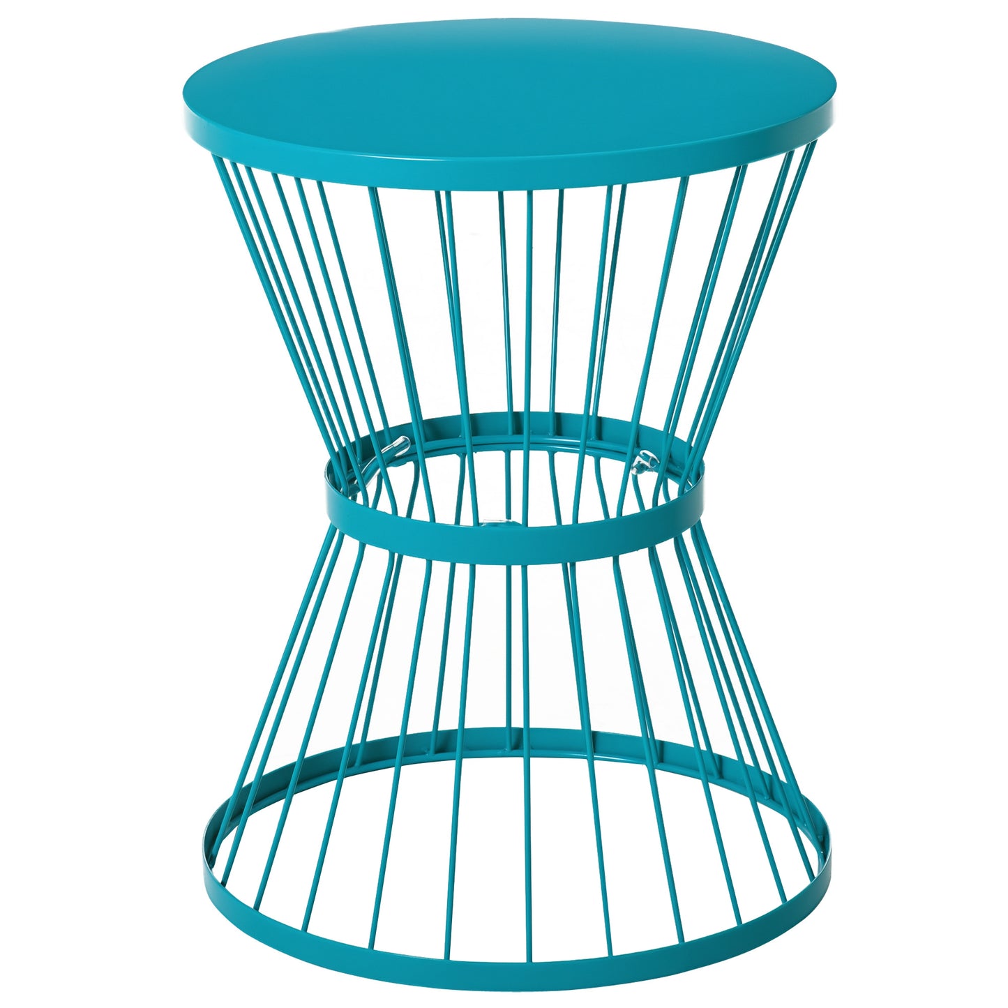 16" Steel Patio Side Table - Hourglass Design, Indoor/Outdoor Use - Blue