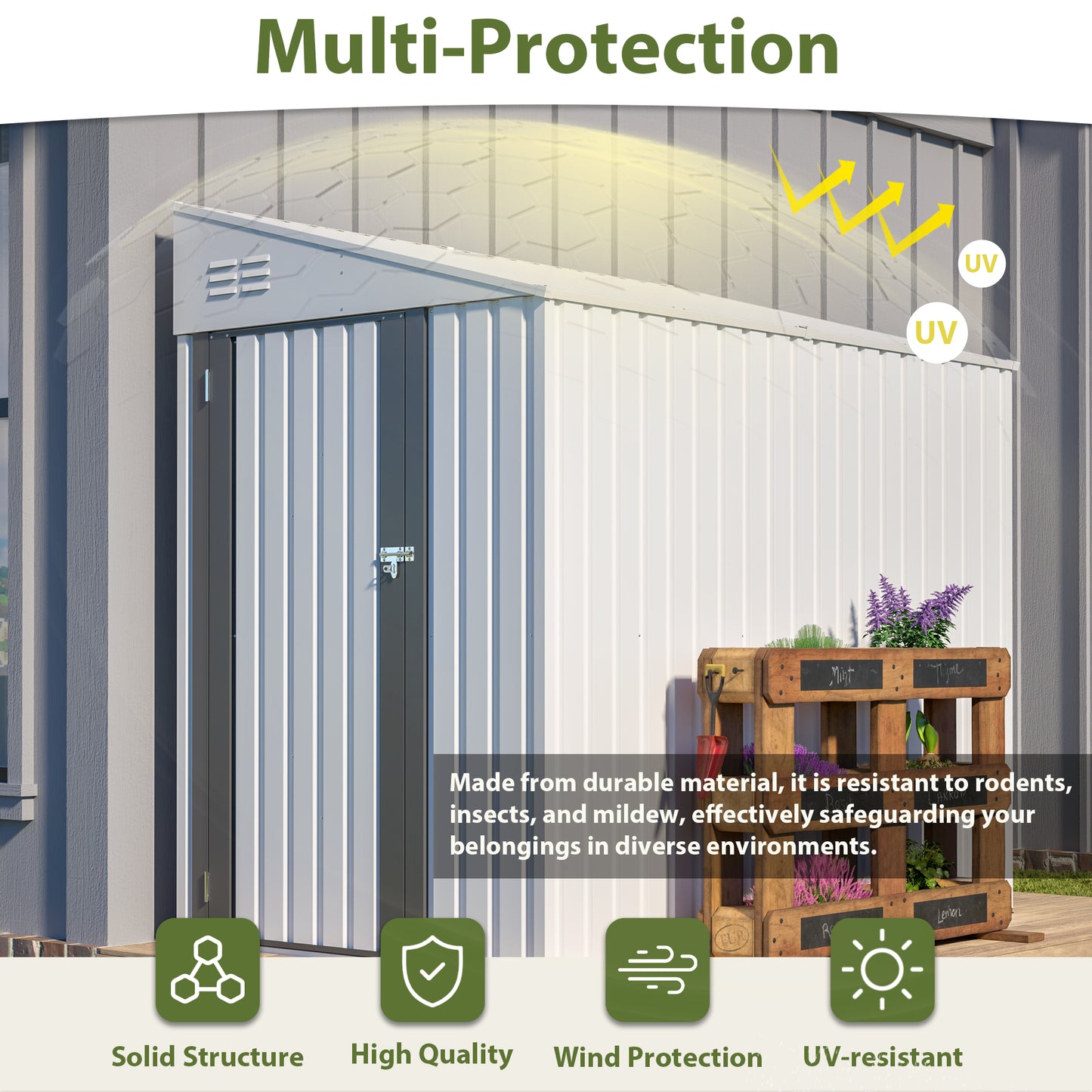4' x 7' Lean-To Metal Storage Shed with Lockable Door - White