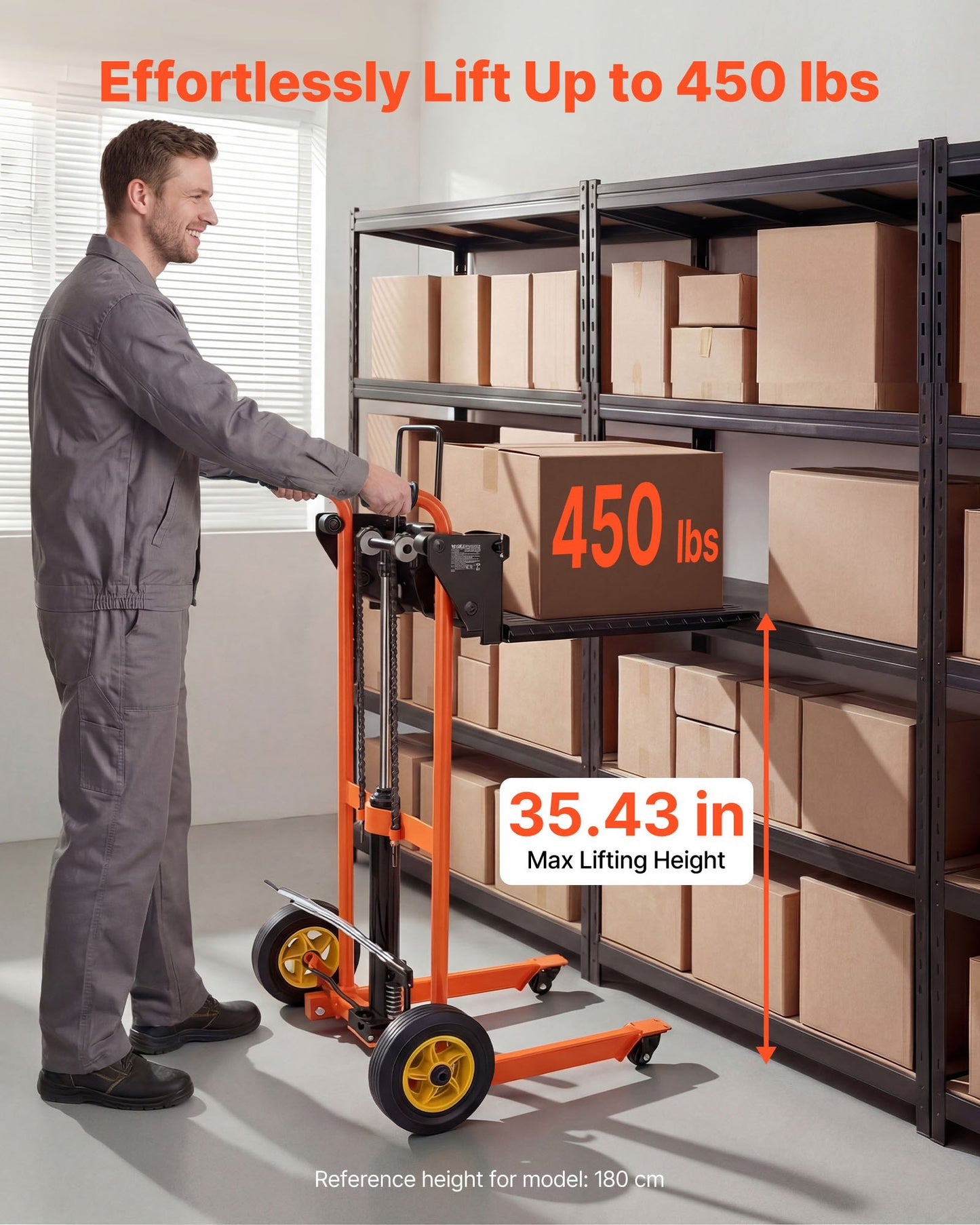 Hydraulic Material Lift Winch Stacker with 450 Lb Capacity - Portable Pallet Jack & Forklift Table, Black