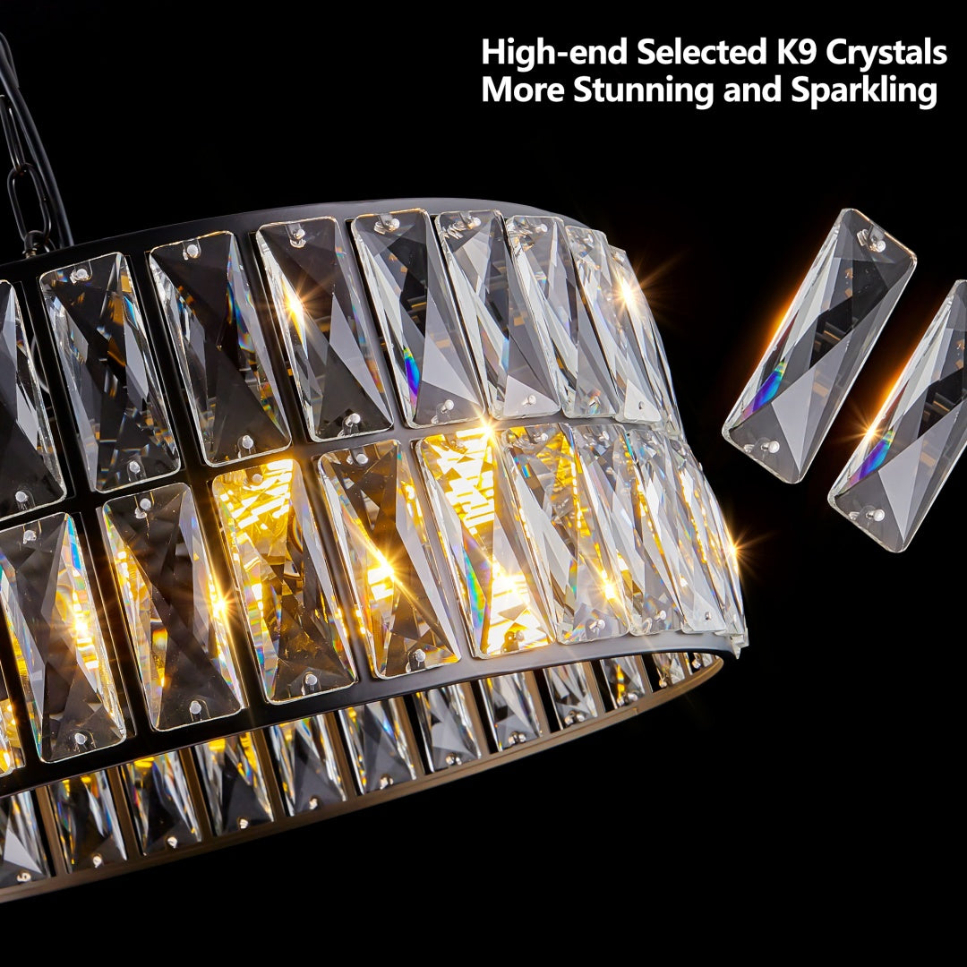 Black Crystal Drum Chandelier - 6-Light Pendant Fixture