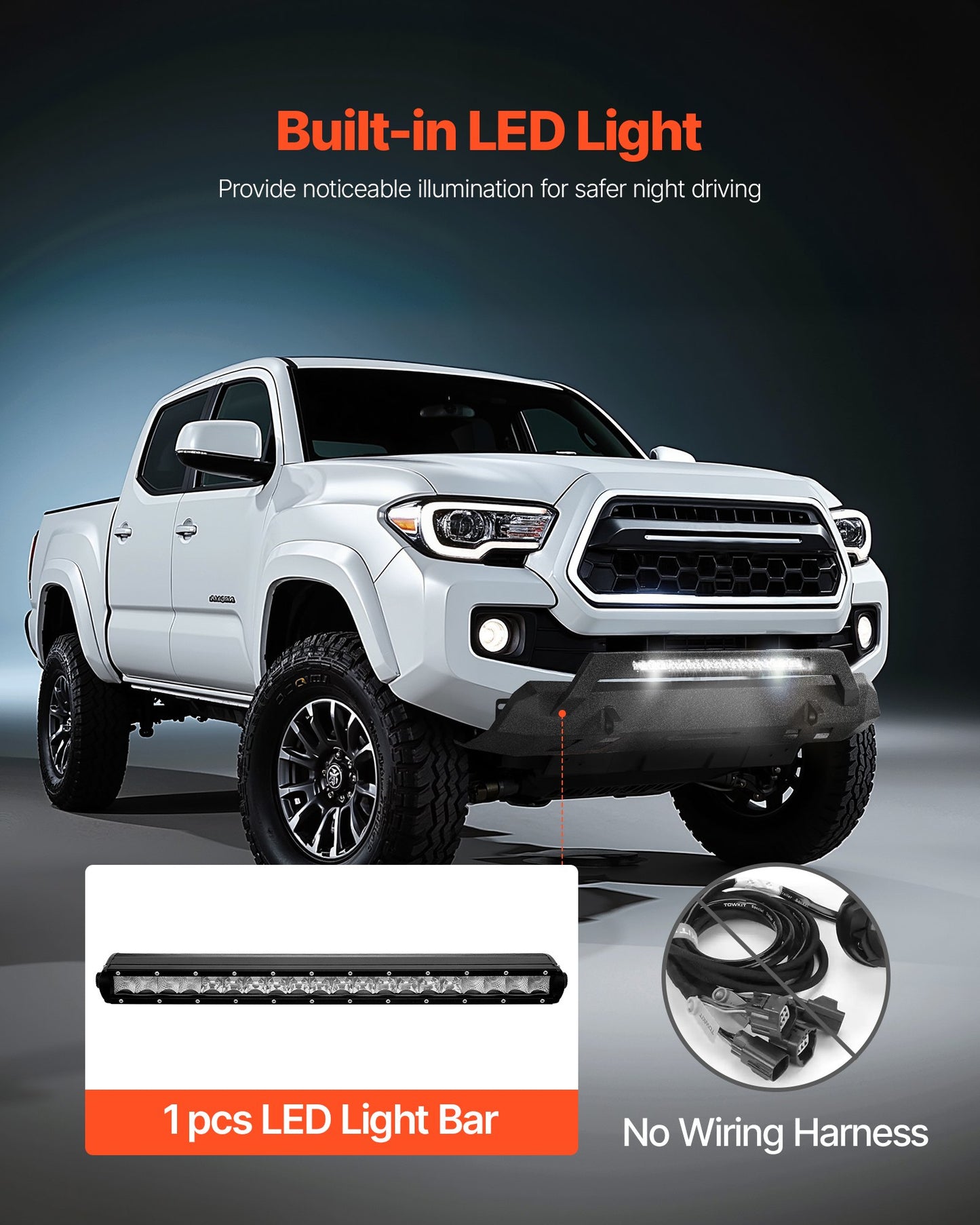 Toyota Tacoma Front Bumper with LED Light Bar for 2016-2023 Off-Road Pickup