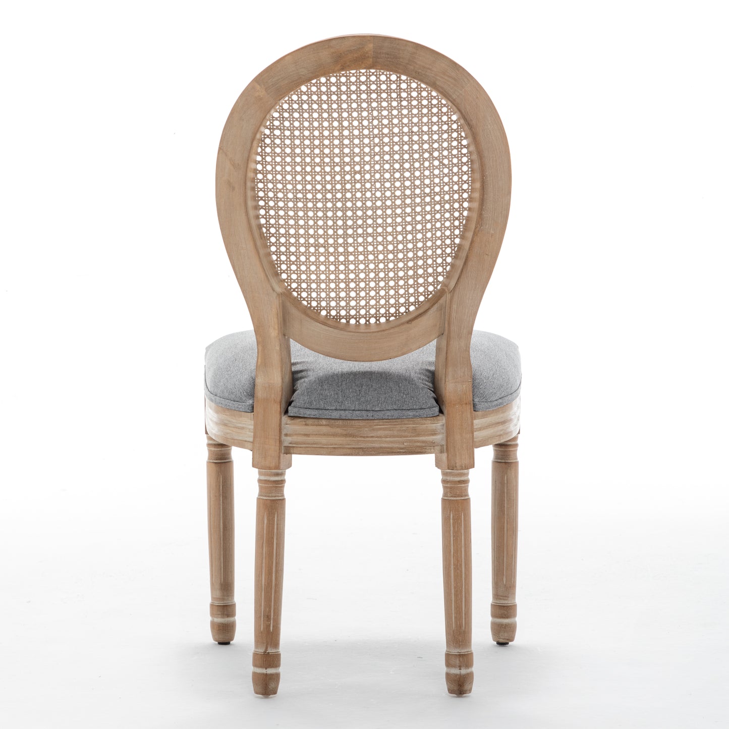 Farmhouse Dining Chairs Set of 2 - Grey Linen & Rattan Backrest