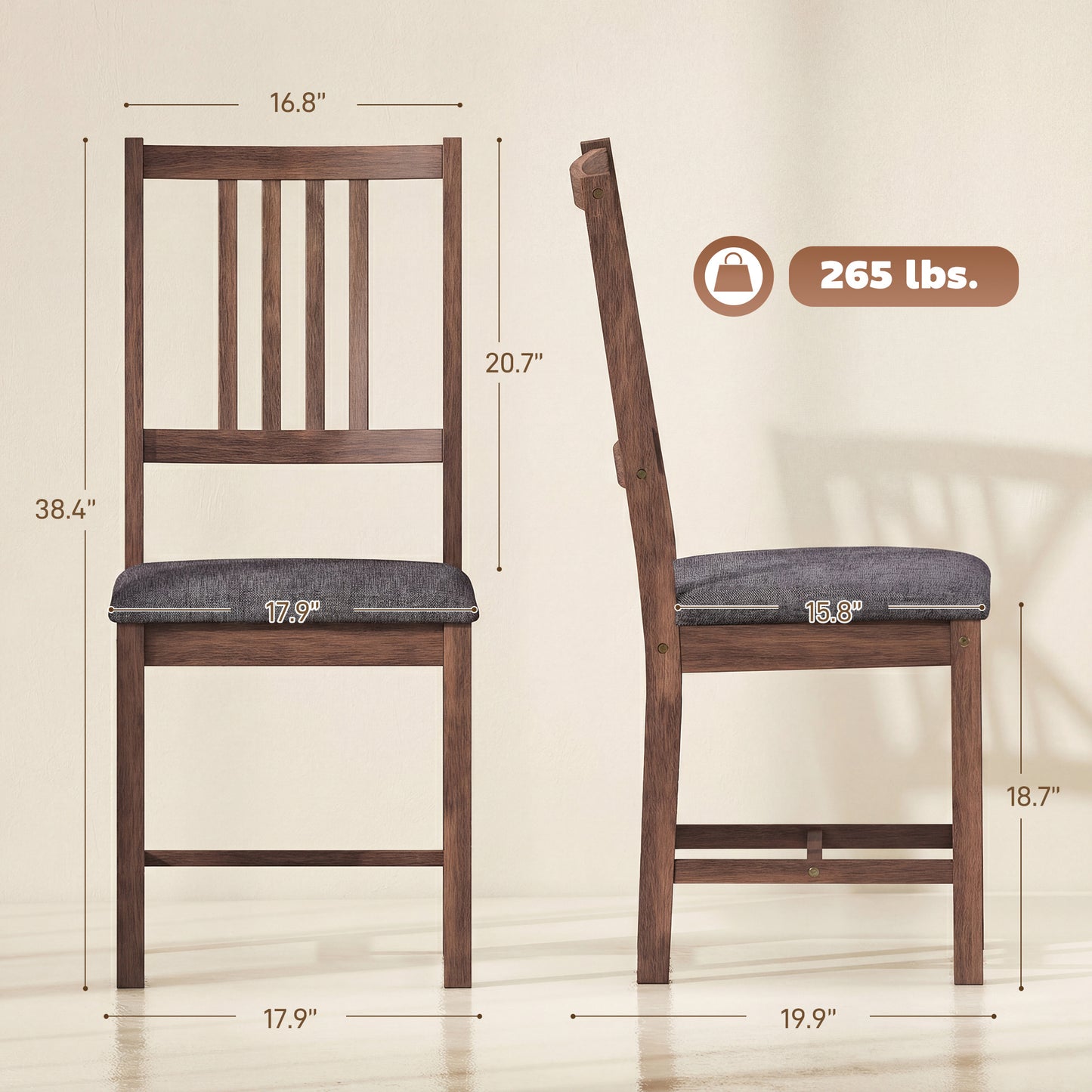 Set of 2 Dining Chairs, Upholstered Slat Back Room Chairs with
