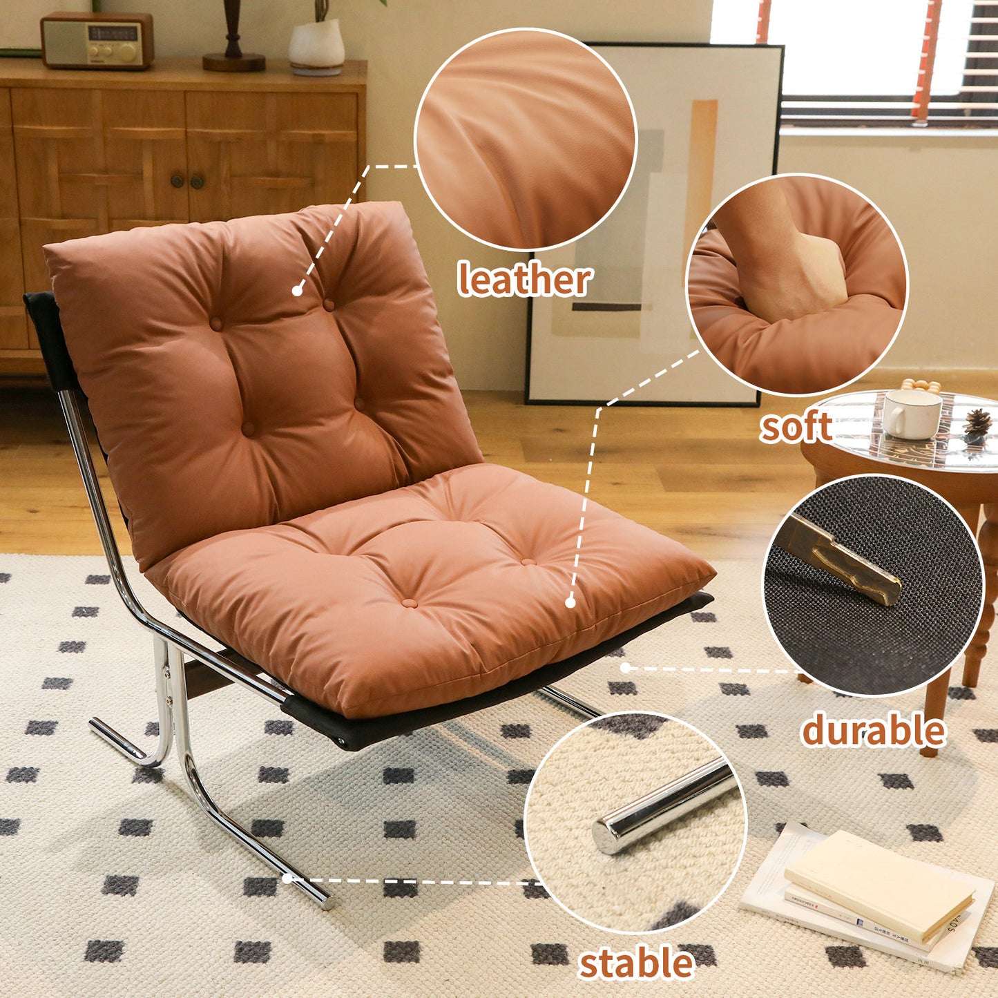 Modern High Back Leather Accent Chair - Brown