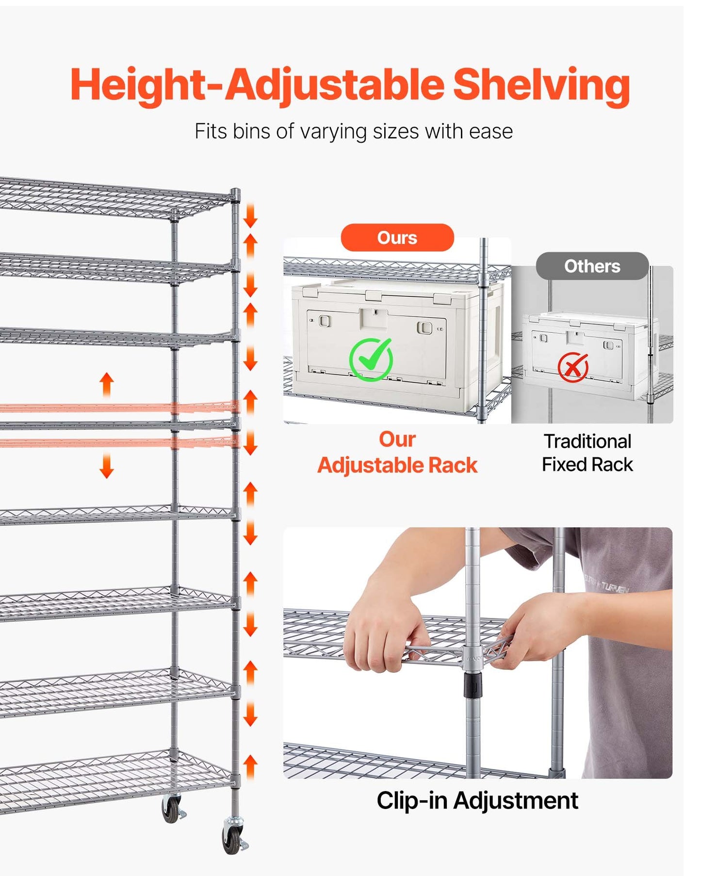 8-Tier Rolling Storage Bin Rack with 26 Organizer Bins - Mobile Steel Wire Shelving for Garage, Warehouse, Office