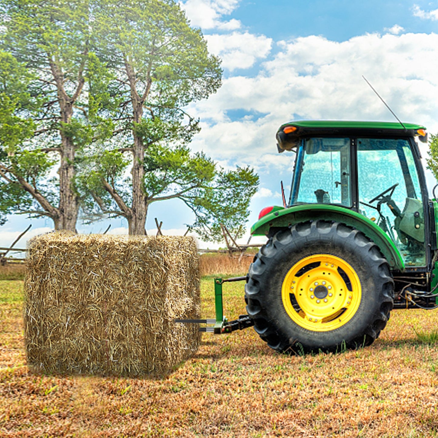 39-Inch Hay Bale Spike - Heavy Duty Square Bale Fork for Tractors & Loaders