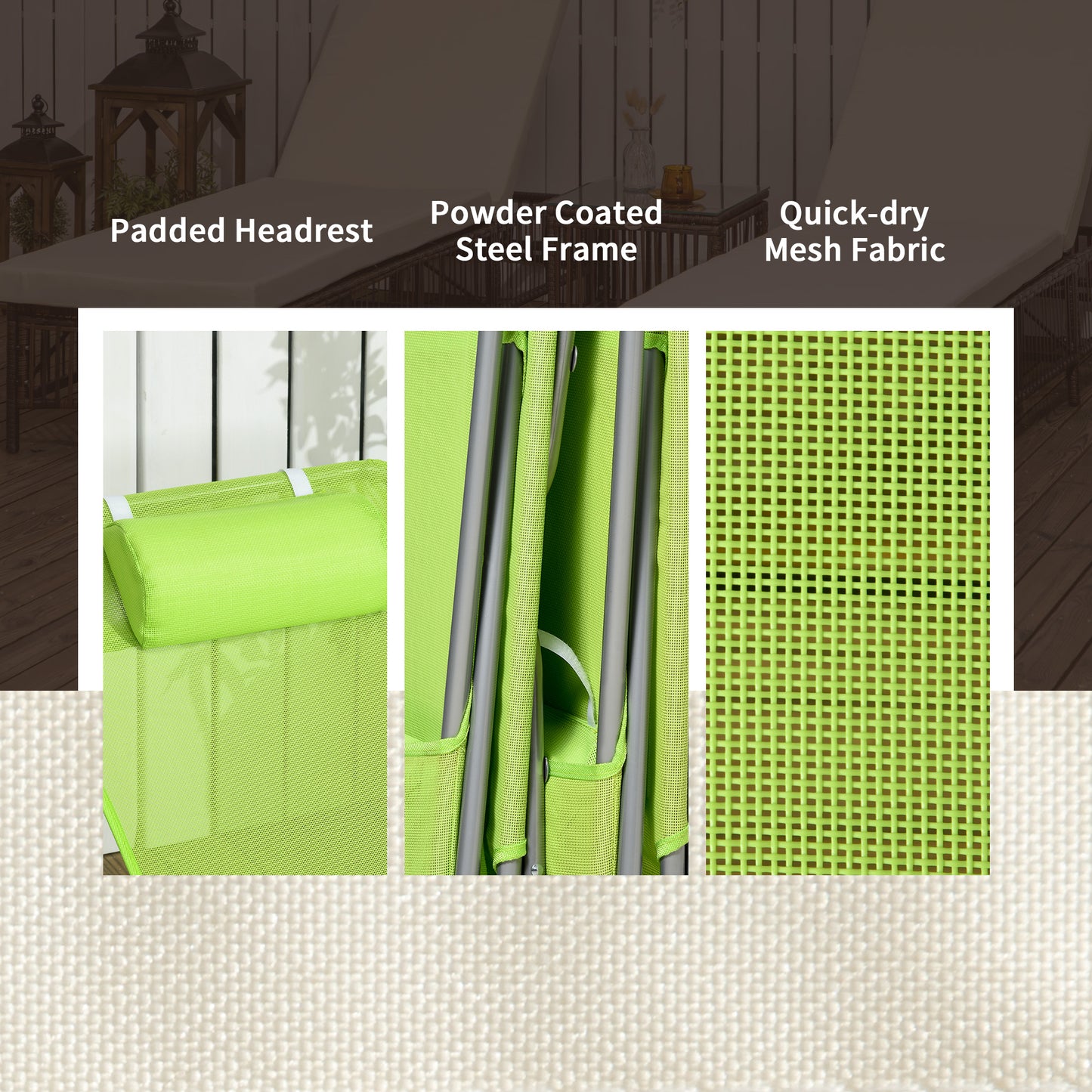 2 Piece Folding Chaise Lounge Chairs Set - Green, Reclining Back