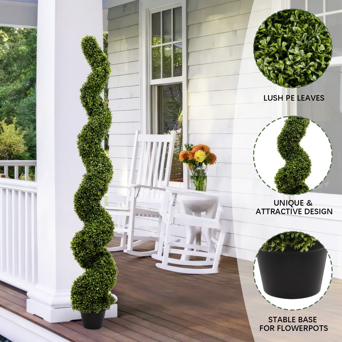 6FT Artificial Spiral Boxwood Topiary Trees - Green, 2pcs Set