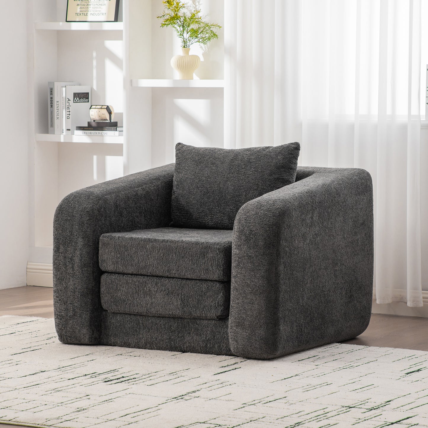 40" Foldable Single Sofa Bed with Armrest & Backrest - Gray