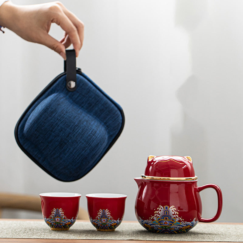 Portable Ceramic Teapot Set for Travel and Outdoor Use - Kitchen Drinkware