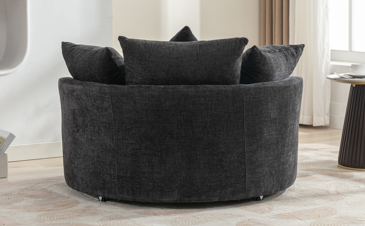 360° Swivel Accent Barrel Chair with Storage Ottoman & 4 Pillows - Gray