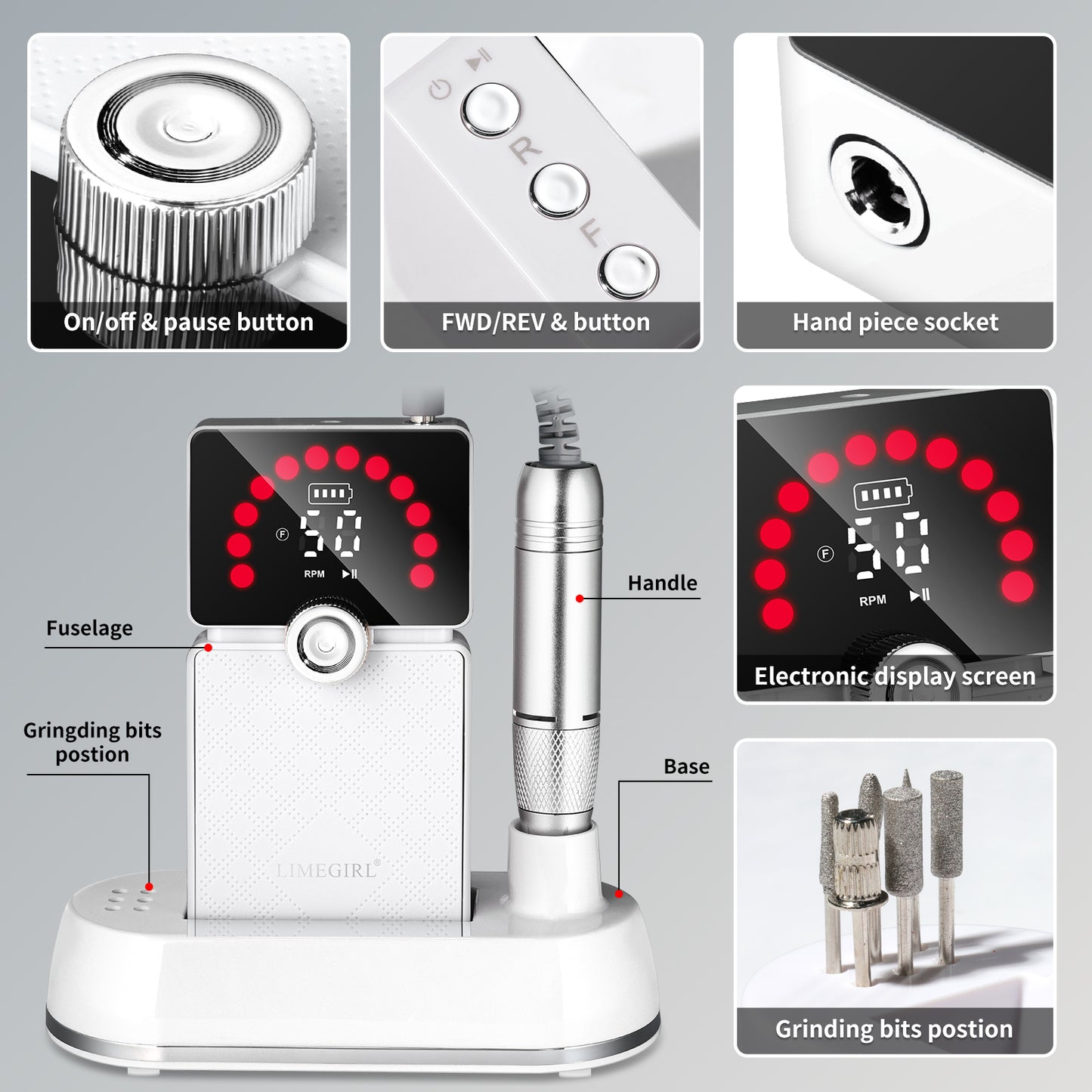 Professional Portable Electric Nail Drill - 50,000 RPM Rechargeable E-File