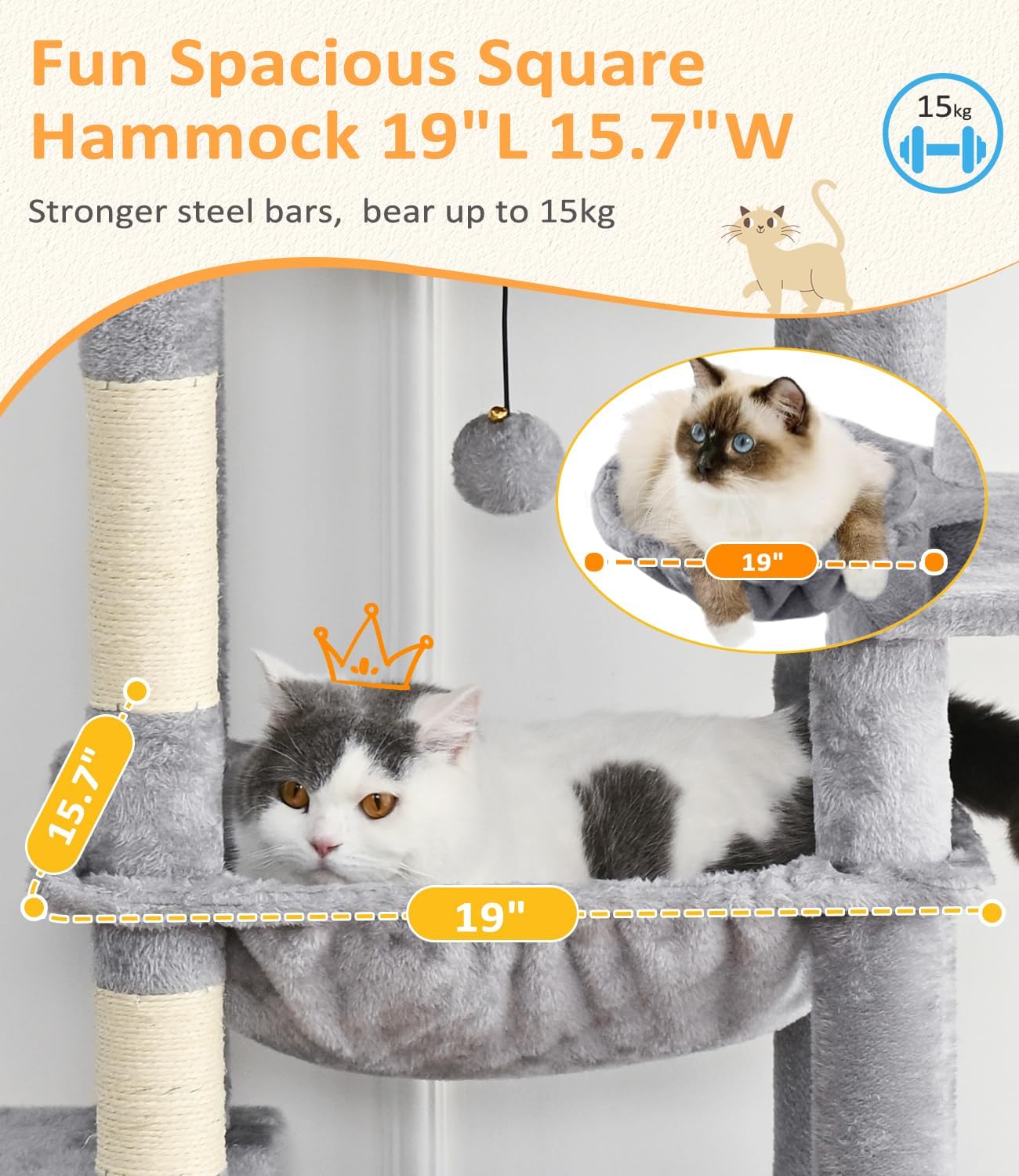 Large Multi-Tier Cat Tree with Sisal Scratching Posts and Widened Perches - Light Gray