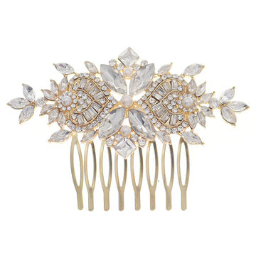 Elegant Bridal Rhinestone Hair Comb with Flower Design - Wedding Accessories