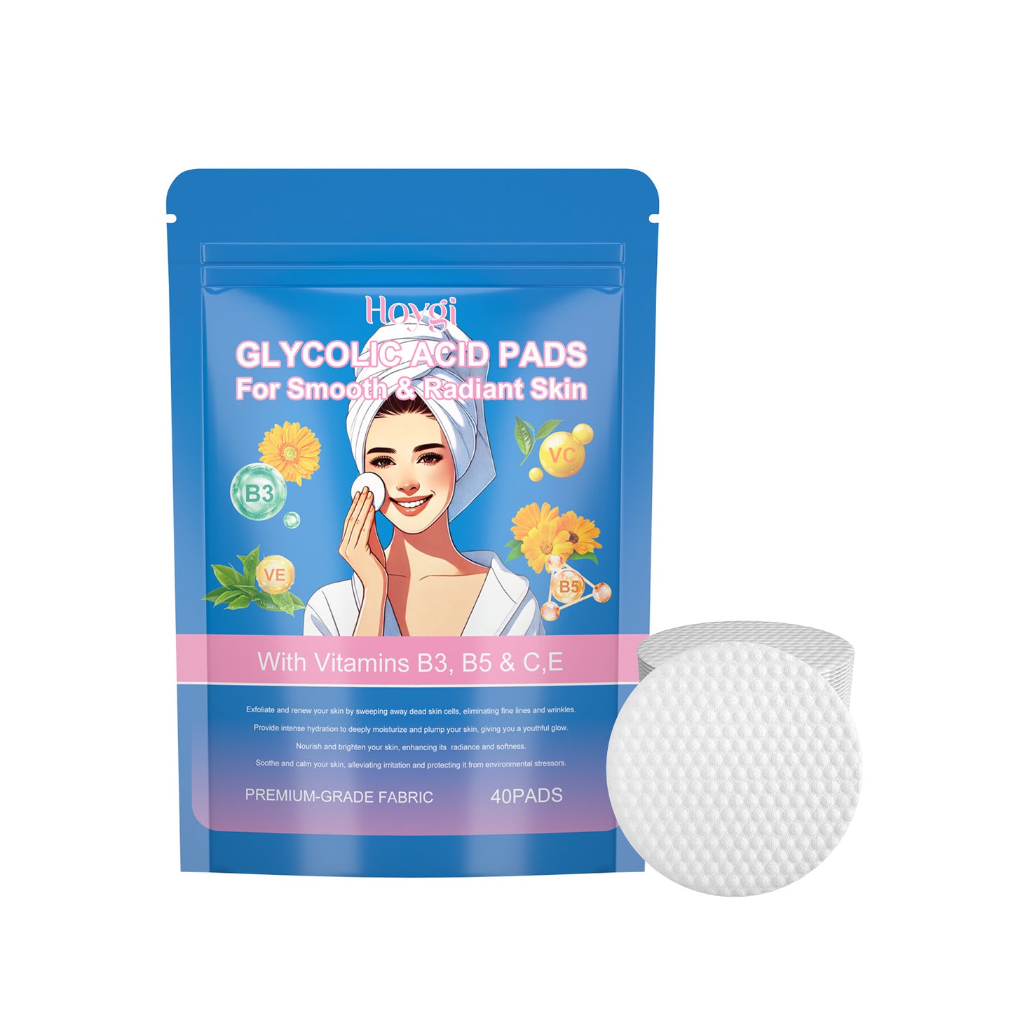 Glycolic Acid Facial Cleansing Cotton Pads - Deep Skin Rejuvenation, 40 Pads