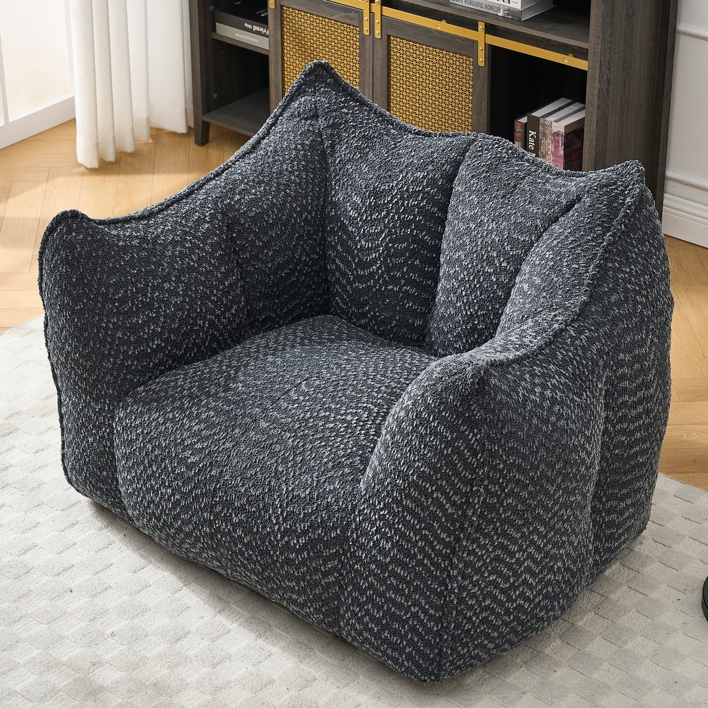 Comfortable Chenille Bean Bag Chair - Black Lazy Sofa