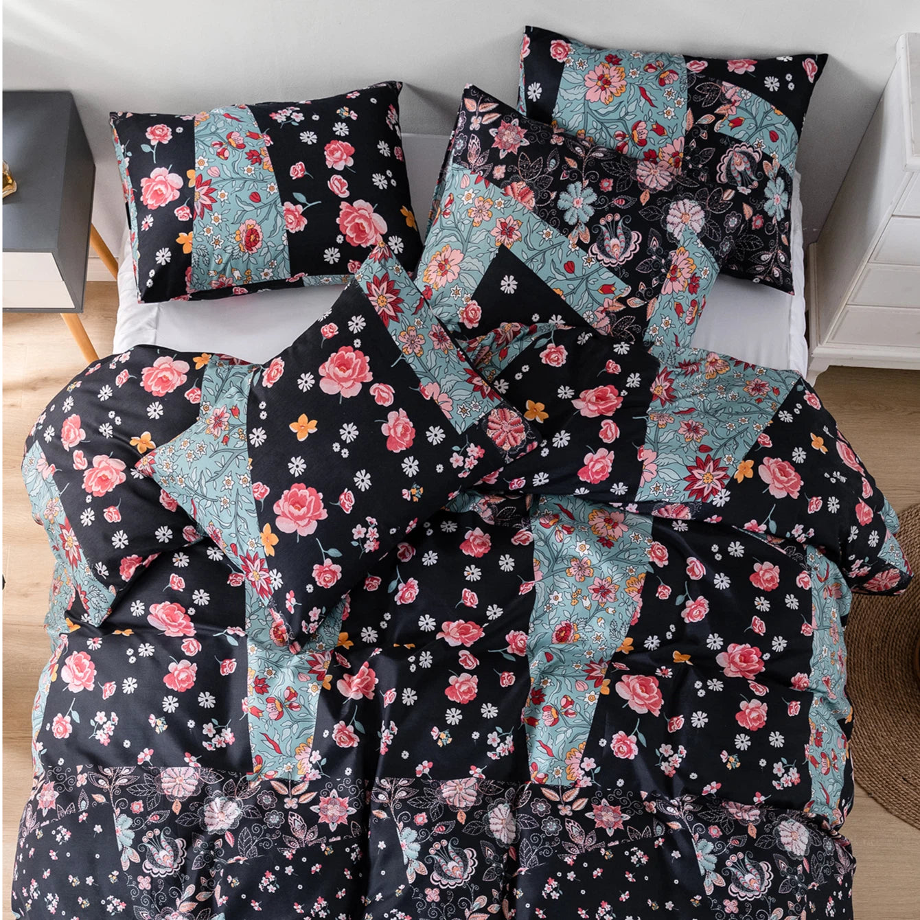 Colorful Geometric Marble Patterned Duvet Cover Bedding Set - 3 Pieces
