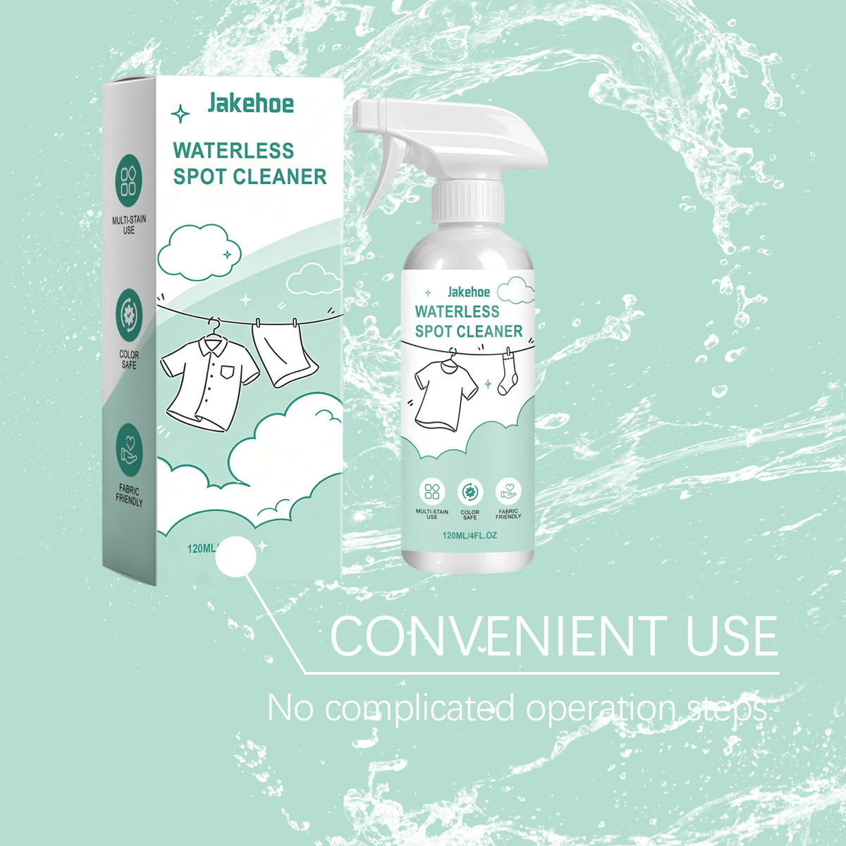 Waterless Fabric Stain Remover Spray 120ml No-Rinse Spot Cleaner