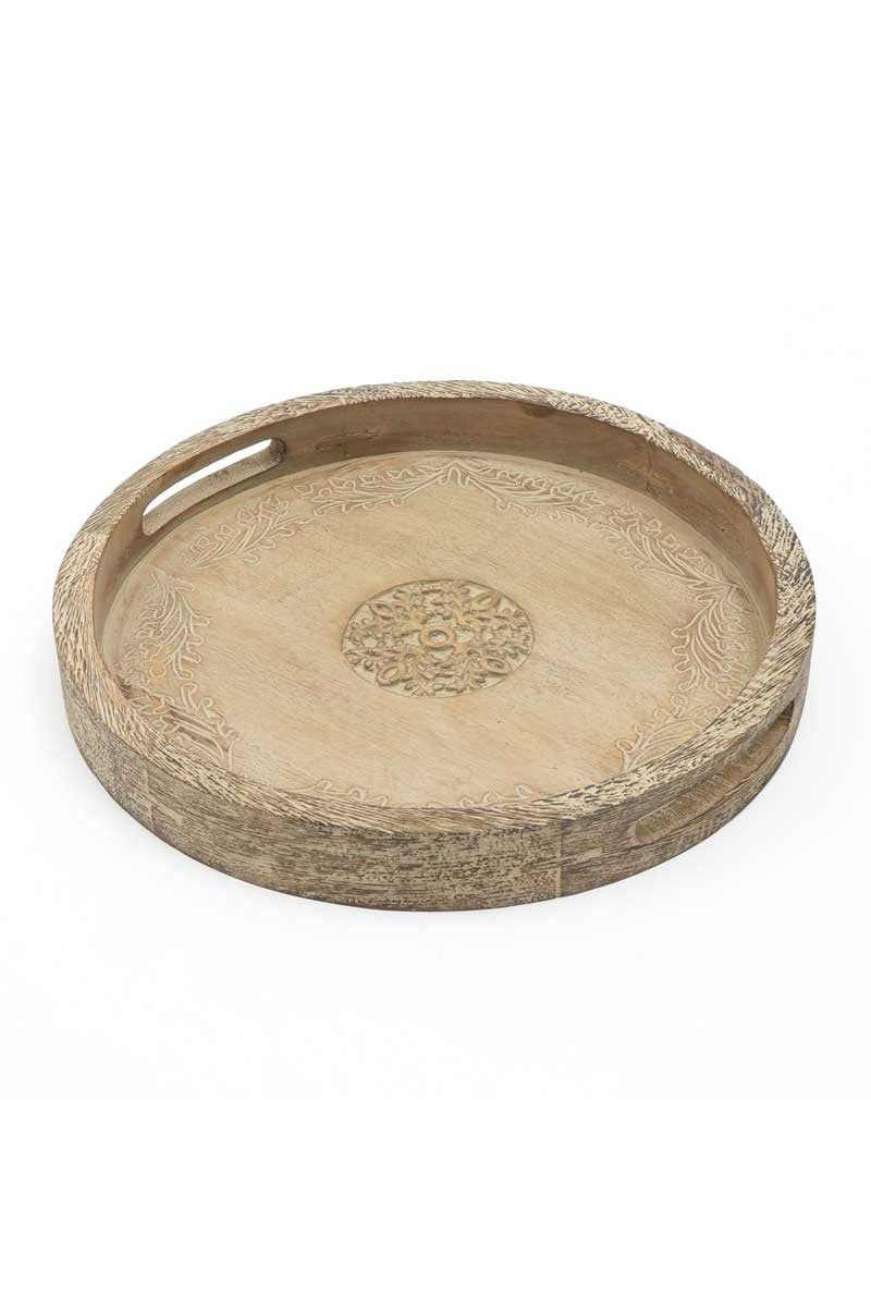 Round Mango Wood Serving Tray - 18 Rustic Brown Design For Stylish
