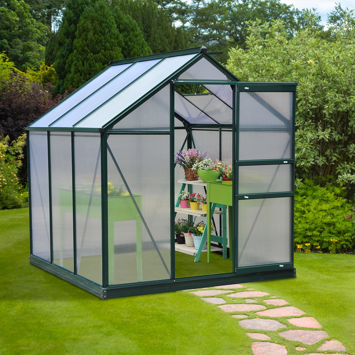 Portable Greenhouse 6x6x7 ft Aluminum Polycarbonate Garden Greenhouse with Rooftop Vent