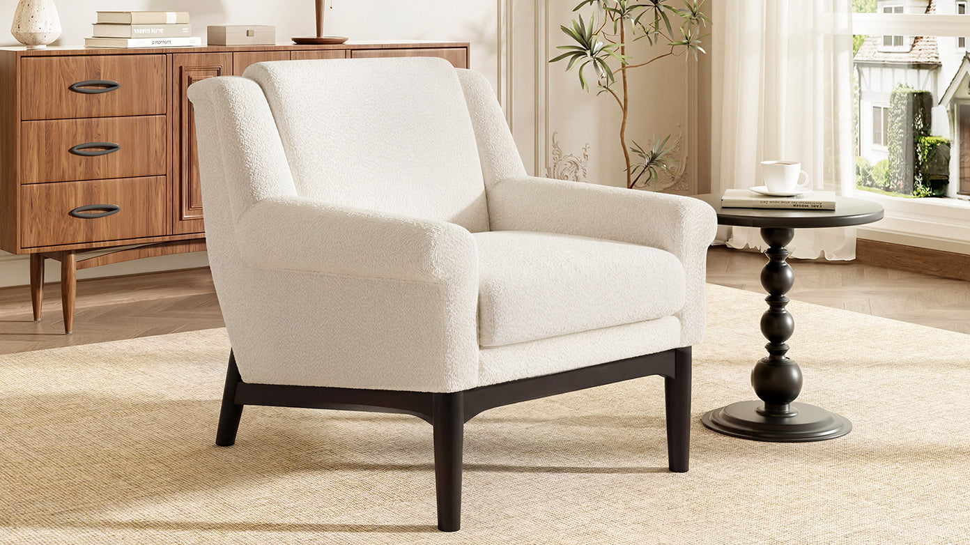 Beige Modern Accent Chair with Flared Arms - Upholstered Lounge Chair