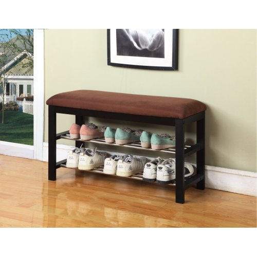 Wood Shoe Bench with Chocolate Microfiber Seat - Espresso