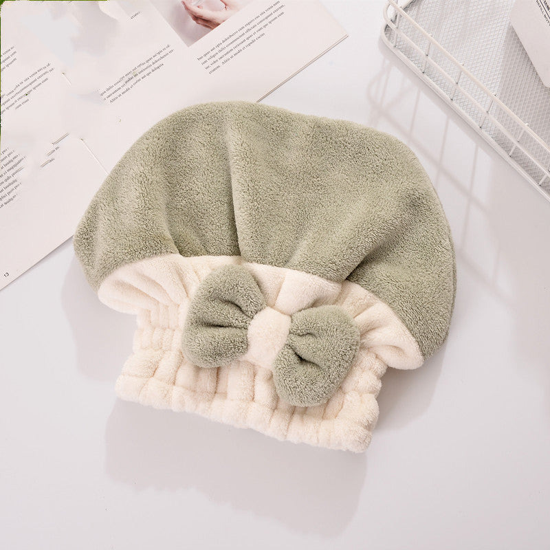 Absorbent Coral Velvet Hair Drying Cap with Bow for Hair Care and Styling