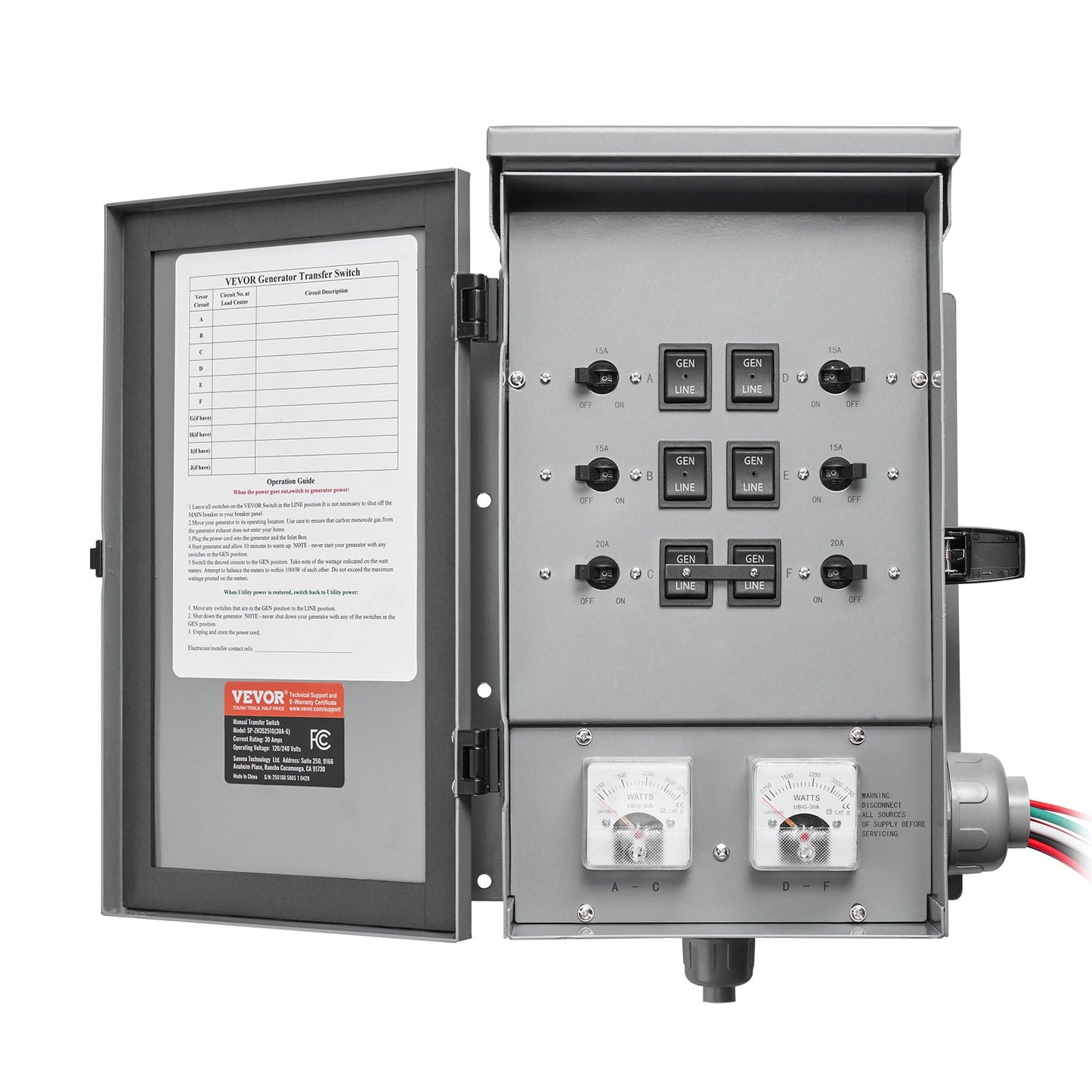 Manual Transfer Switch 30A 7500W NEMA 3R Weatherproof Generator Switch Kit