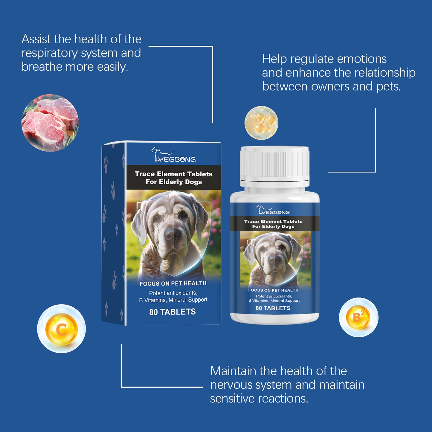 Senior Dog Multimineral Tablets for Bone, Skin & Digestion Support - 80 Chewable Pills