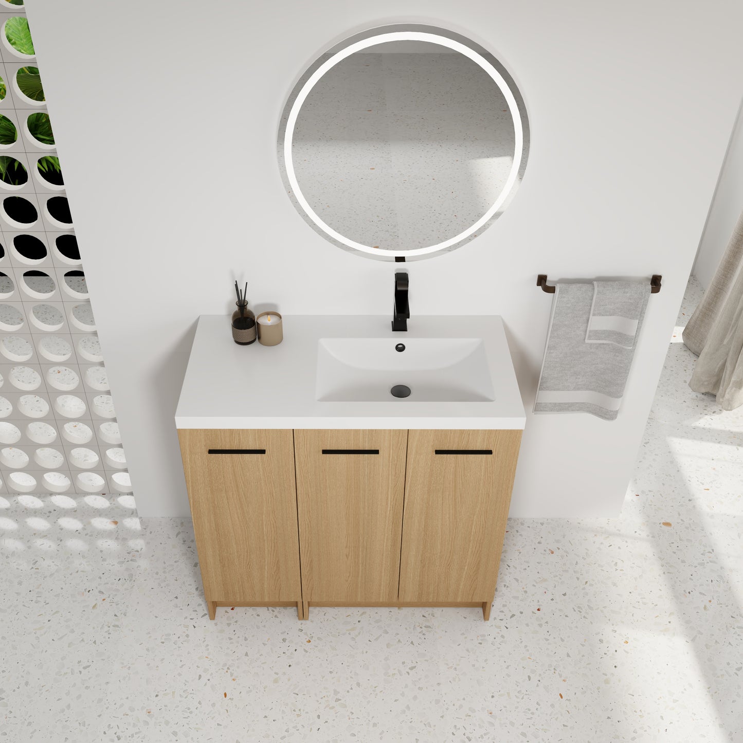 36" Modular Freestanding Bathroom Vanity with Resin Sink Top - Light Oak