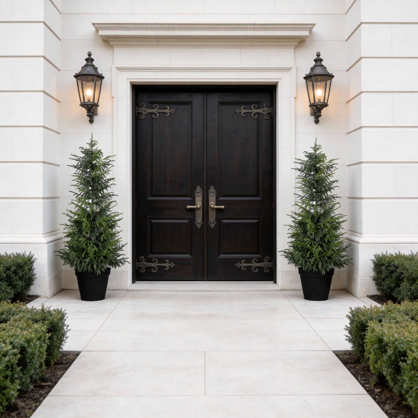 4' Artificial Pine Tree - Real Touch in Black Plastic Pot, 2pc Set