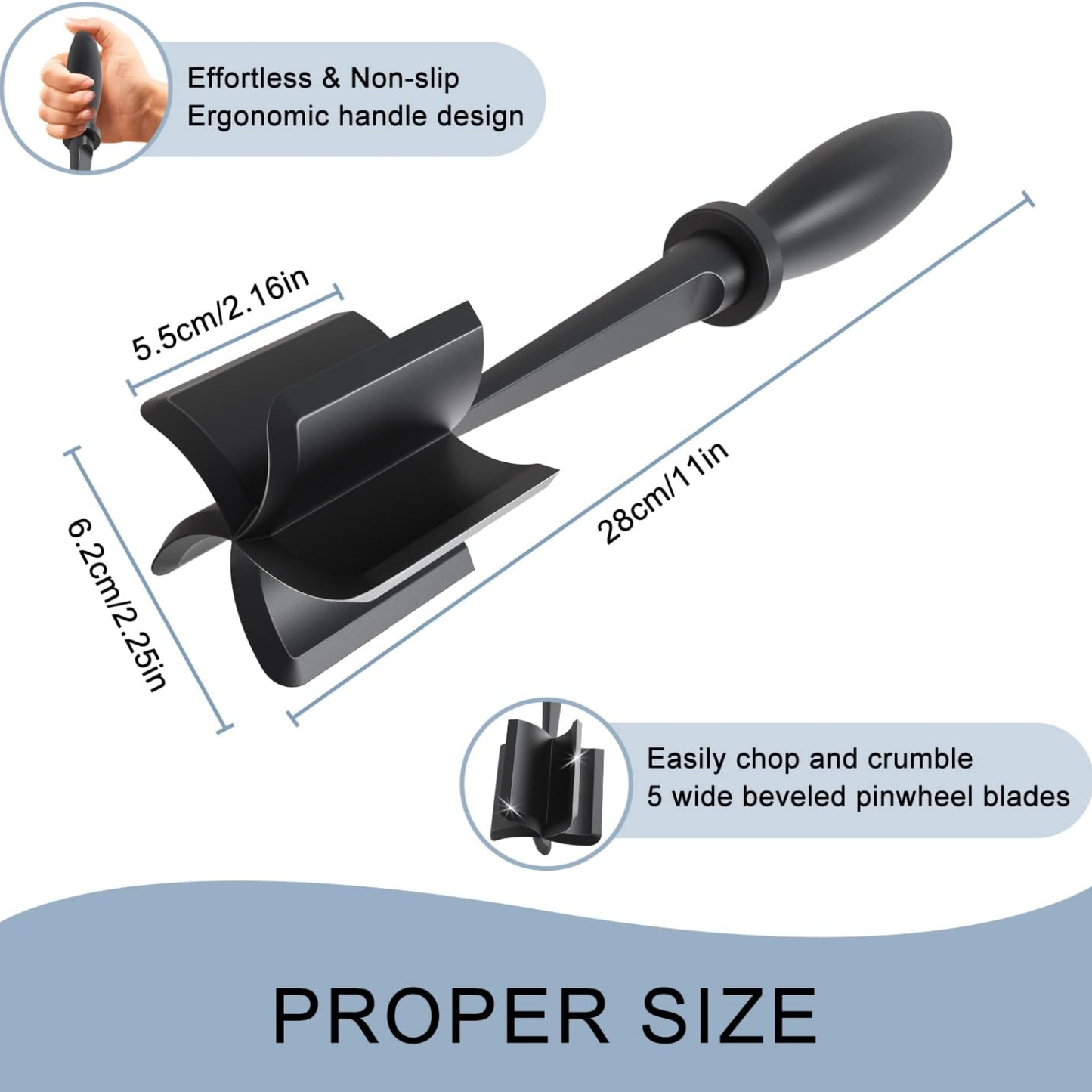 Heat Resistant Meat Chopper & Ground Beef Masher - Black