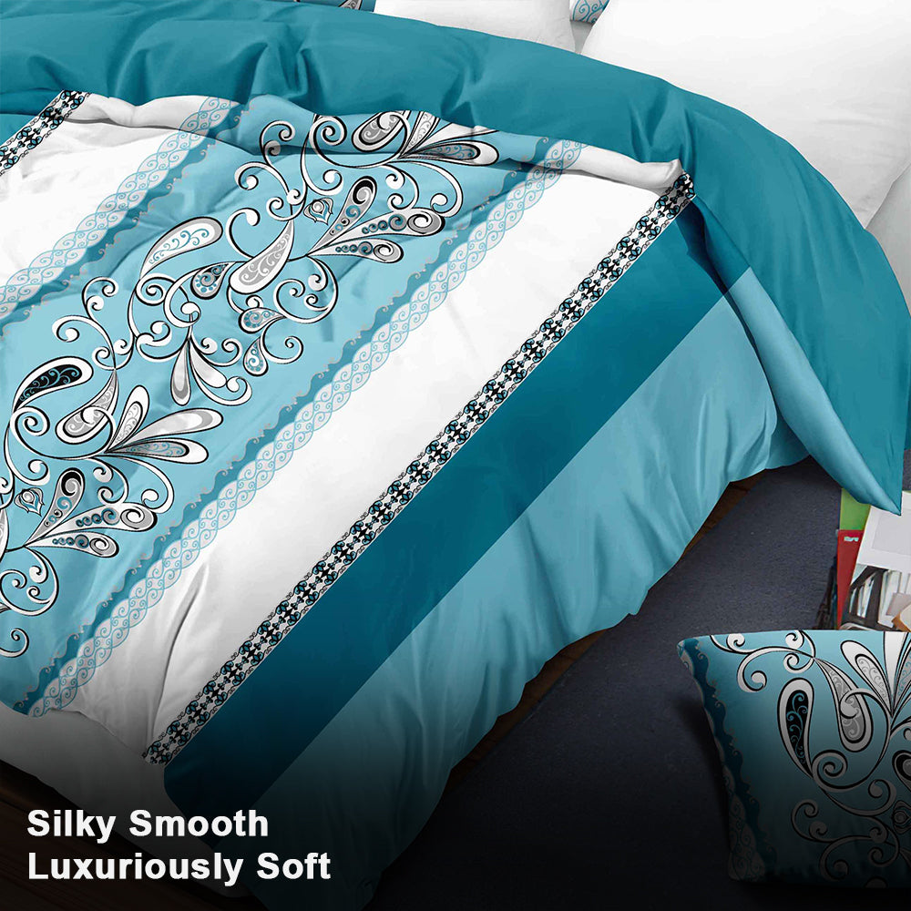 9-Piece Quilt and Curtain Bedding Set - Turquoise Paisley Design