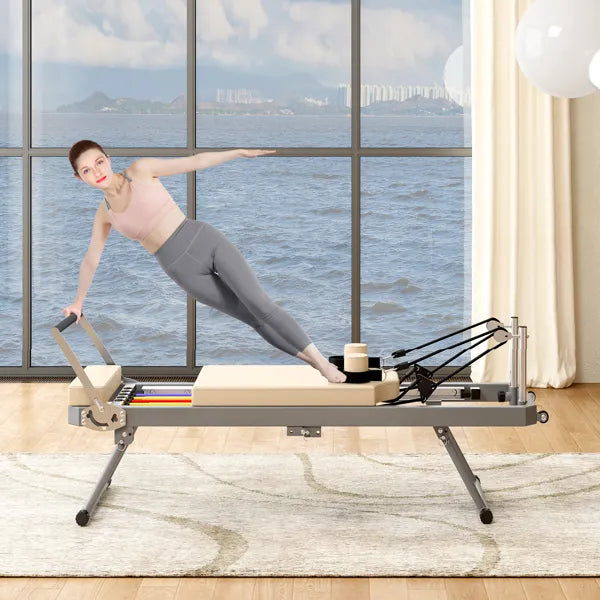 Foldable Pilates Reformer Machine for Home Gym - 330lbs Capacity