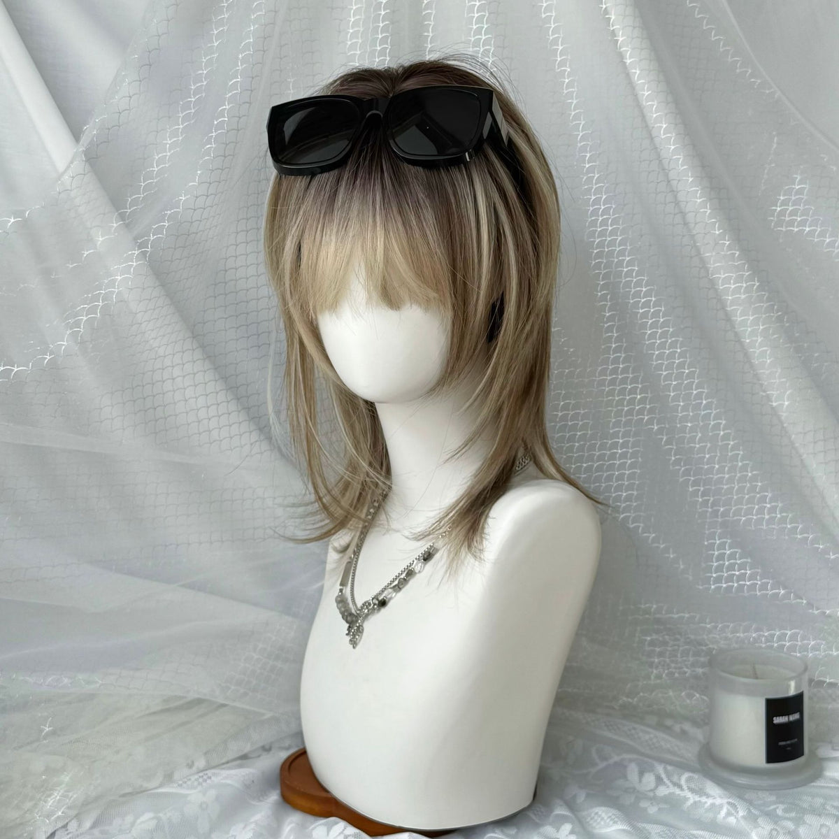 Unisex Golden Brown Full-Head Wig with Hair Net & Accessories
