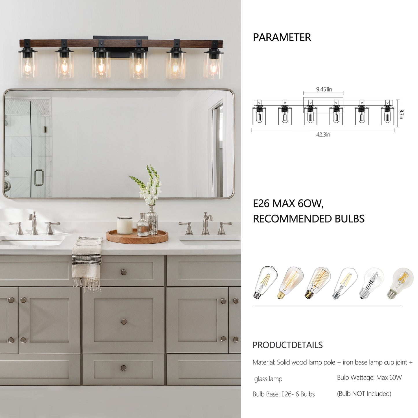 Rustic 6-Light Vanity Light Fixture - Industrial Bathroom Sconce