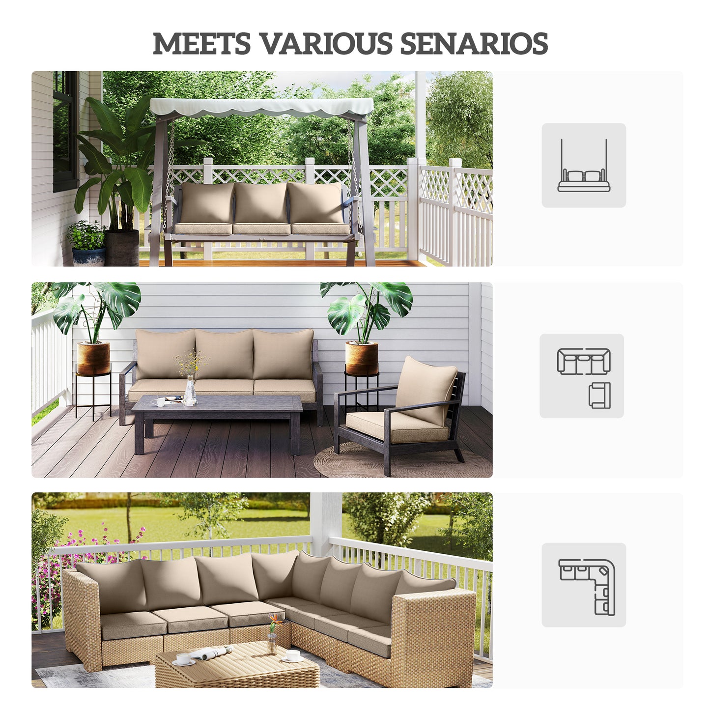 Patio Chair Cushions Set of 2 - Fade Resistant Beige