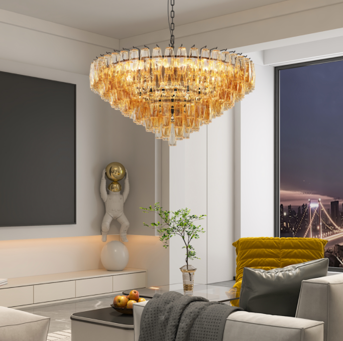Modern Round Chandelier - 14-Light Smoke Glass Ceiling Light