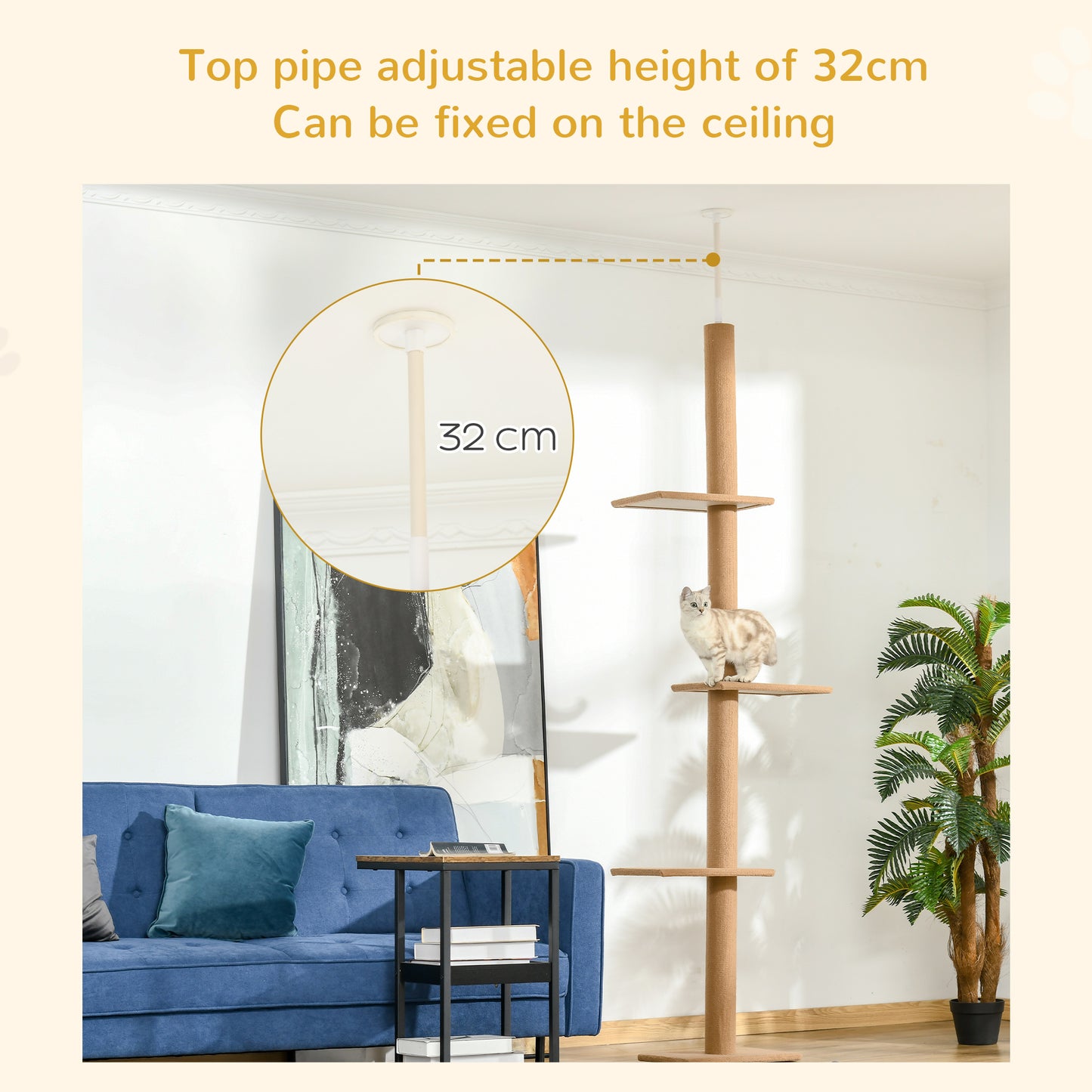 Floor-to-Ceiling Cat Tree Tower with Scratching Posts and Multiple Platforms